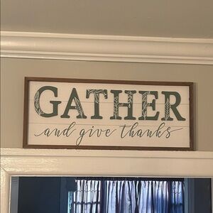 Green and White 'Gather and Give Thanks' Wall Sign